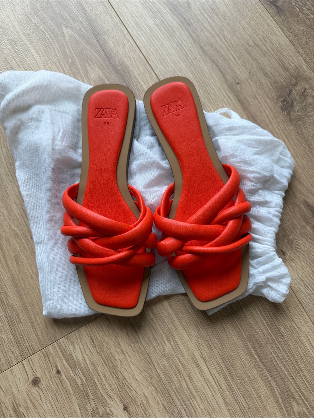Zara Bright Coral Knotted Slide Sandals